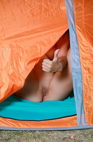 bare young lady camping